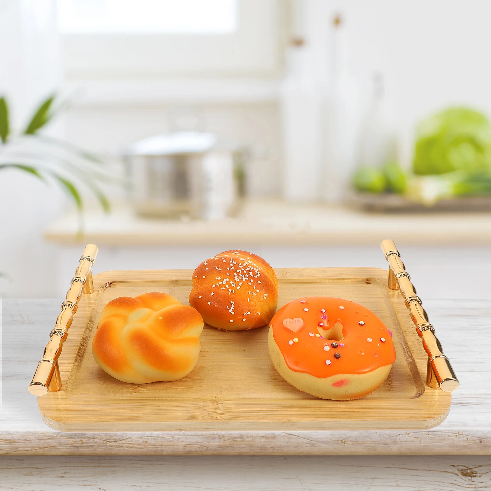 

Sturdy Bamboo Serving Thickened Multi-Function Fruit Dessert Stackable Coffee Tea Tray Household Anti-Slip Desktop Tray