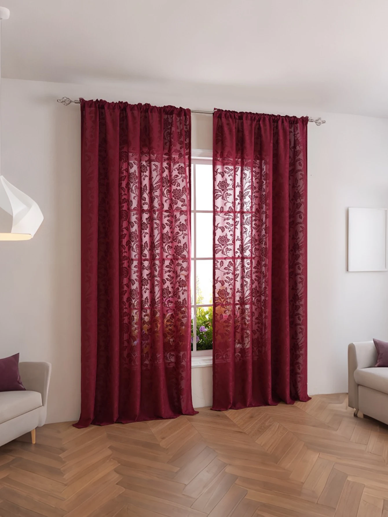 Red Rose Vintage Lace Curtains for Living Room Bedroom Bay Window Decorative Drapes Gauze Sheer Home Decor