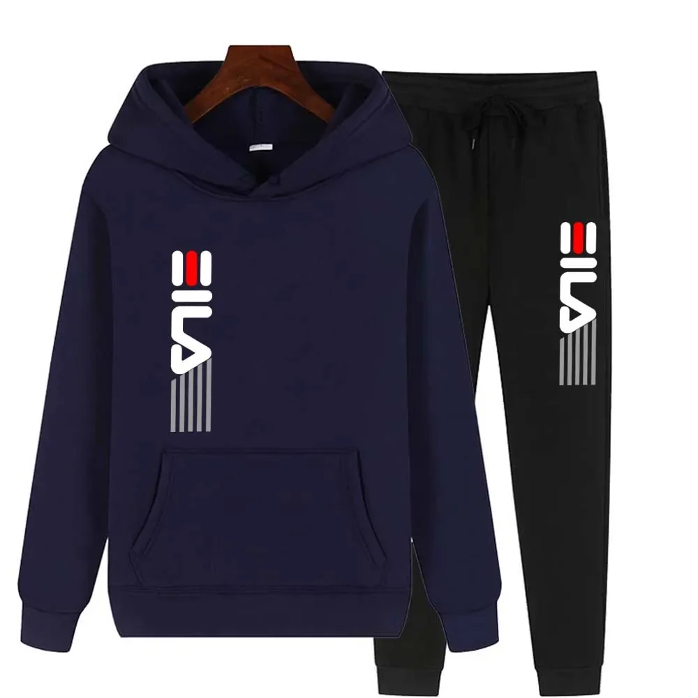 Men Women Autumn Hooede Sports Suit Fleece Hoodies+Sweatpants Fitness Training Kit Pullover Male Sportswear Jogging Running Sets