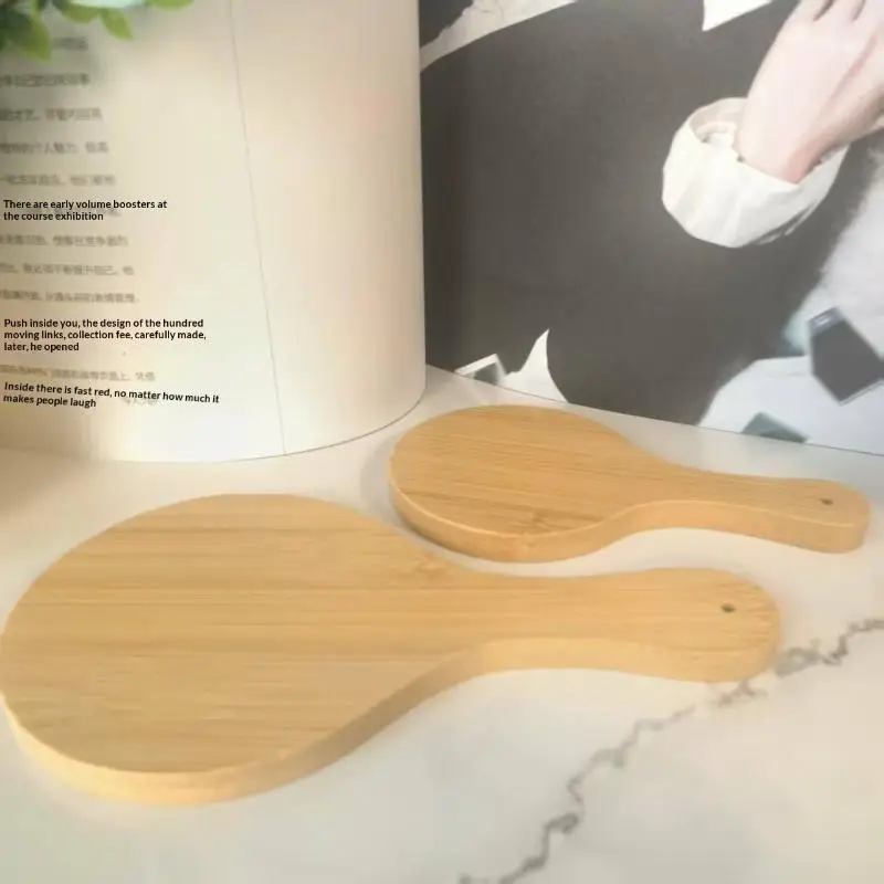 손잡이가 있는 휴대용 대나무 유리 화장 거울, 수제 손잡이 원형 화장 거울, 개인용 휴대용 거울