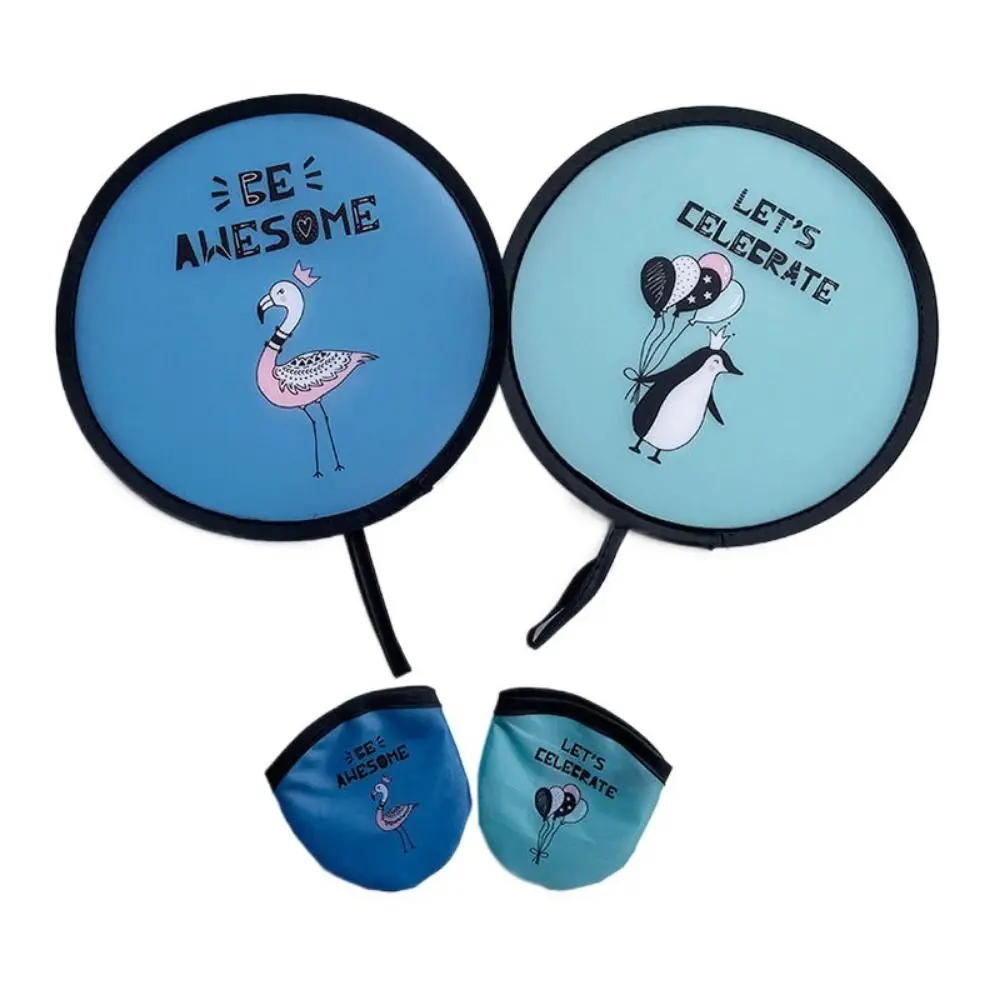 Circular Fan Decorative Mini Flying Disk Fan Round with Pocket Folding Fans Collapsible Fan Cartoon Hand Fan For Beach Lawn