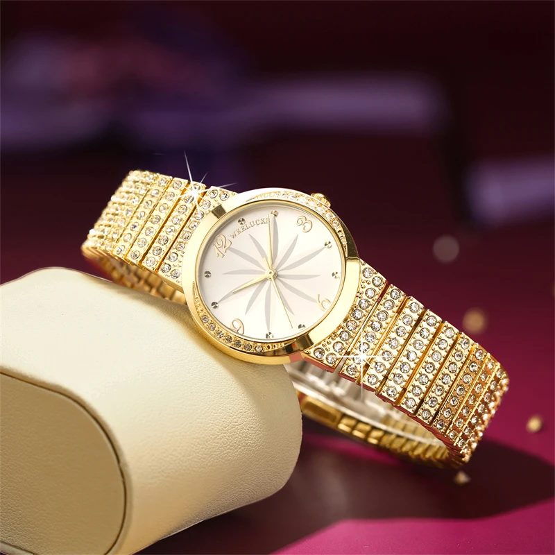 New WEELUCKS K1001 Women\'s Watch Luxury Quartz Watches Full Diamond Band 3ATM Waterproof Fashion Elegant Sports Watch for Women