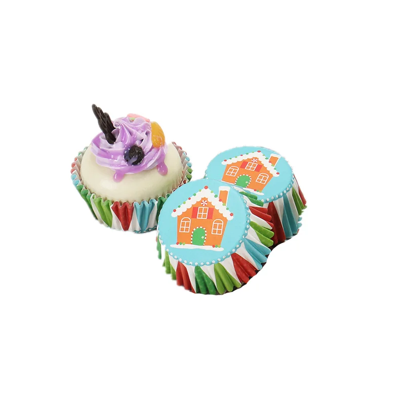 100Pcs/Lot Christmas House Cupcake Liners Food Grade Paper Cup Cake Baking Cup Muffin Kitchen Cupcake Cases Cake Molds