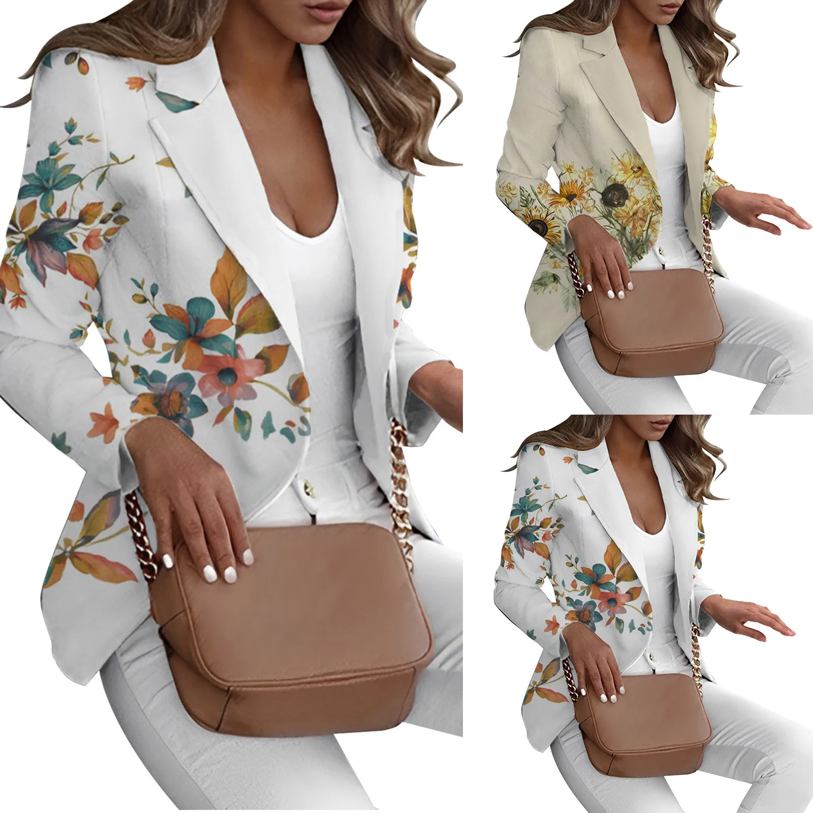 2024 Womens Casual Suit Front Open Long Sleeve Work Office Jacket Coat Womens Double Breasted Coat Crop Jackets For Women