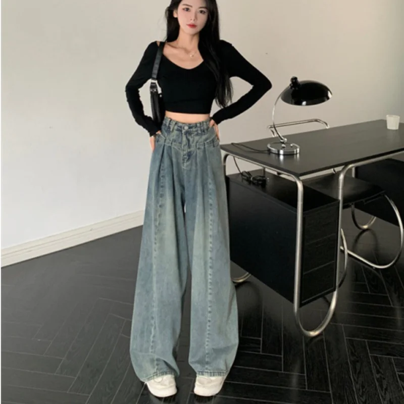 

Vintage Y2k High Waisted Baggy Jeans Korean Fashion Casual Draped Denim Cargo Pants All-match Aesthetic Streetwear Long Trousers