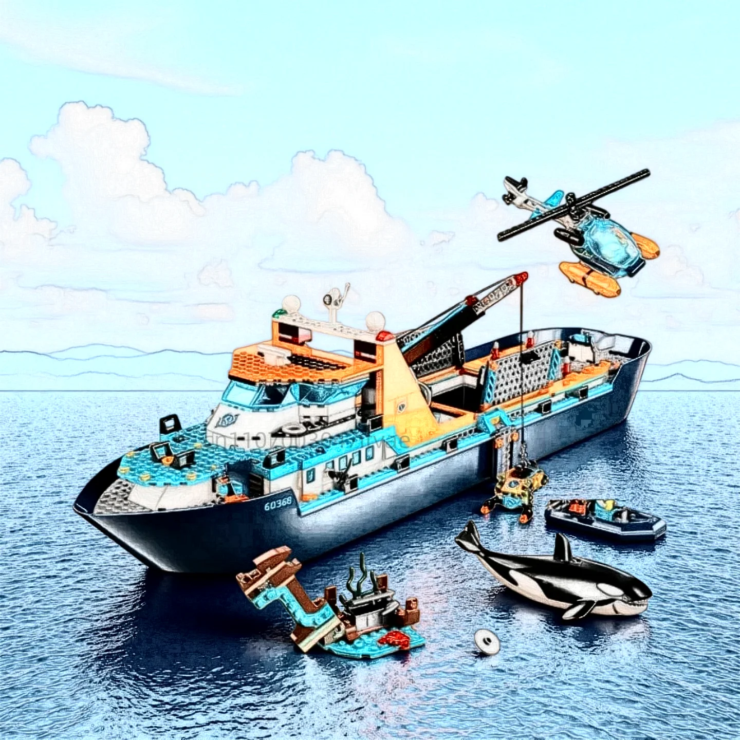 

800+pcs Hot Toy Deep Sea Exploration Vessel Marine Research Arctic Research Ship Building Block Toy Birthday Christmas Gift