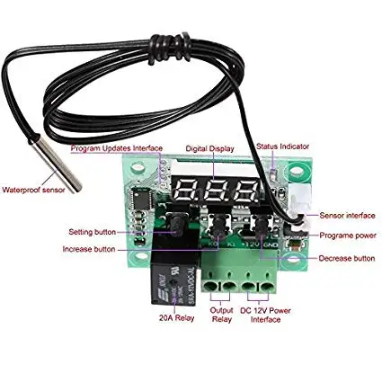 Termômetro digital w1209 led, controle de temperatura, módulo de interruptor de controle térmico dc 12v, à prova d'água, sensor ntc