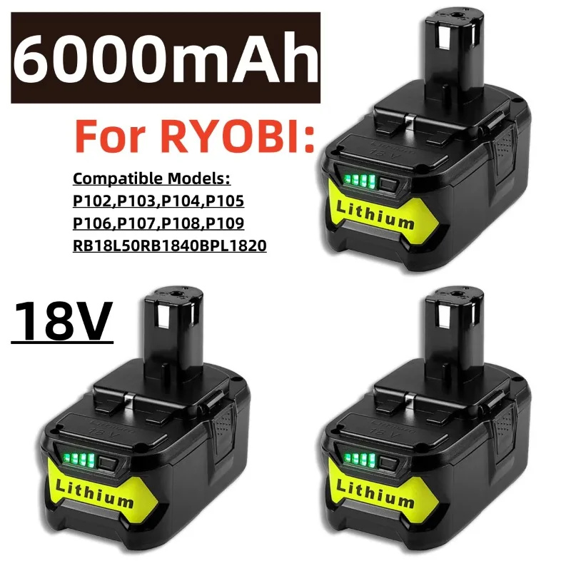 Imagem -02 - Bateria de Íon-lítio de 18v 6000mah para Ferramentas Elétricas Ryobi Compatível com P108 18v One Mais Plus P104 P107 Rb18l50 Rb18l20 P108