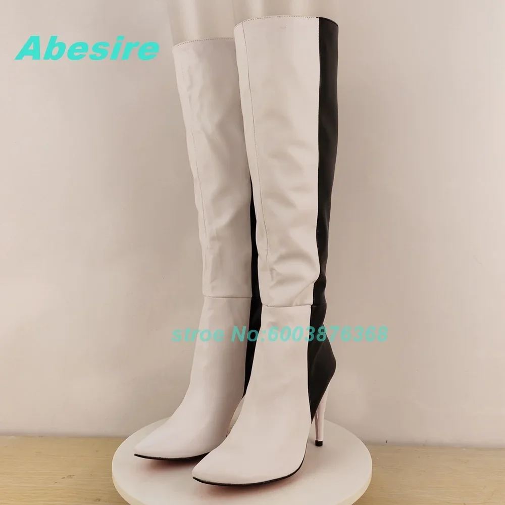 Botas Altas de Piel Mate con Tacón Fino y Punta Puntiaguda para Mujer, Diseño Bicolor con Parches, Calzado Casual y Conciso para Uso Diario 2026