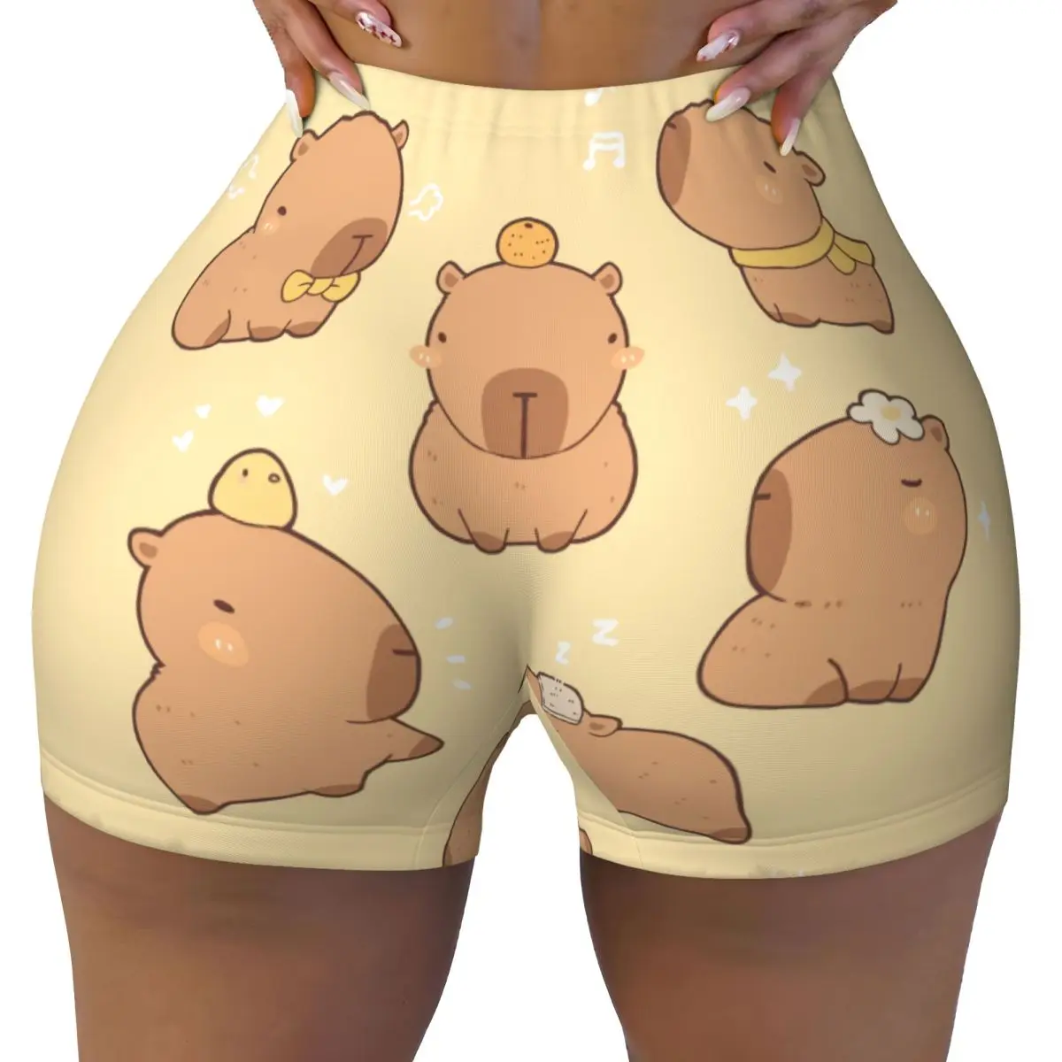 Custom Capybara Running Volleyball Workout Shorts Women's Athletic Gym Yoga Shorts
