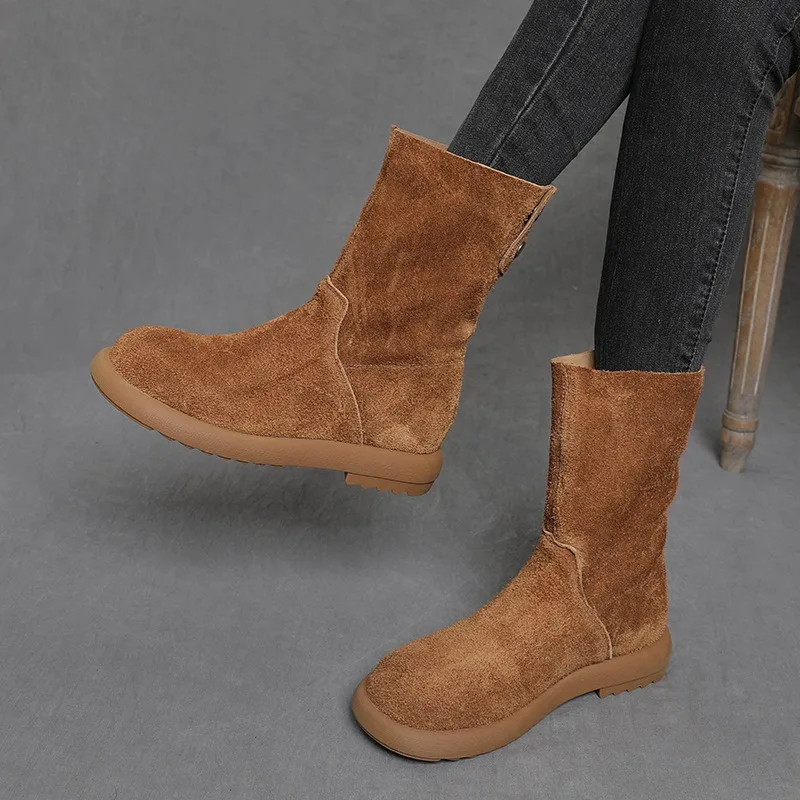 Autumn and Winter New Retro Thick-soled Heightening Stacking Boots Women's Slim Western Short Ankle Maillard