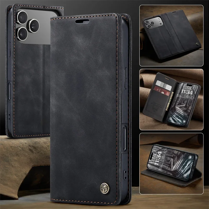 Business Magnetische Flip Leder Handyhülle für iPhone 17 16 15 14 Pro Plus Air 16E 13 12 11 Pro Max Kickstand Card Wallet Cover