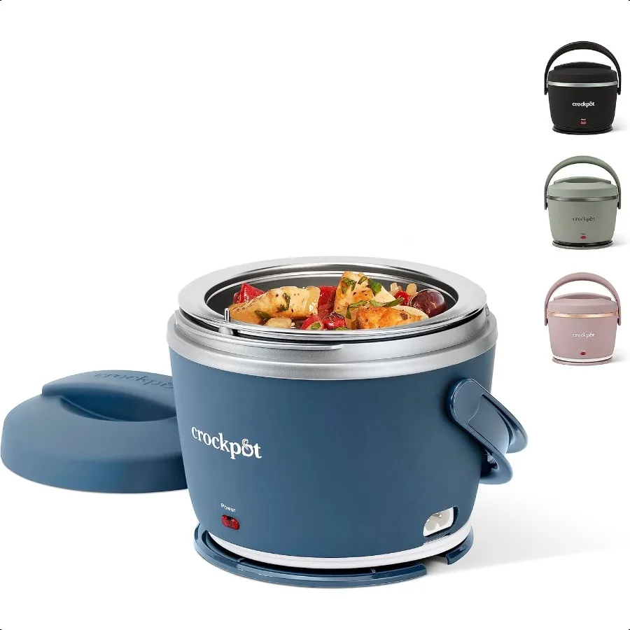 

CrockPot 20Ounce Electric Lunch Box Portable Food Warmer Faded Blue Perfect for Travel Car OntheGo Keeps Food Warm SpillFree Di