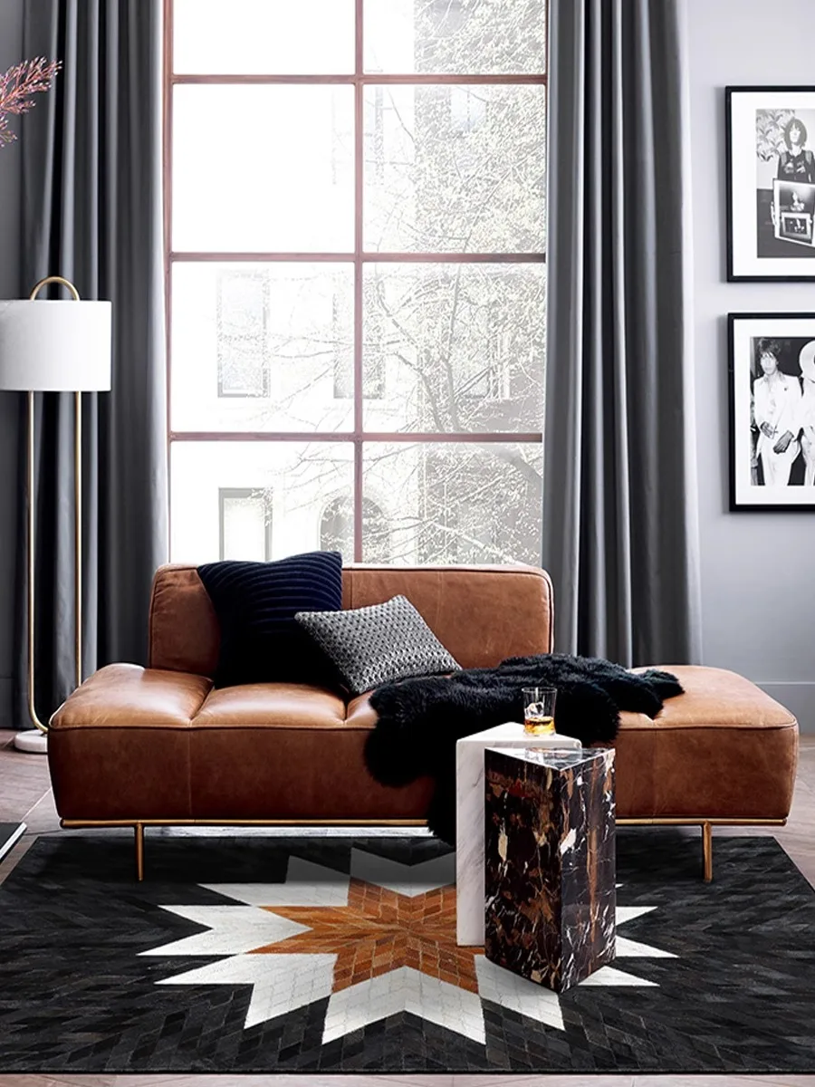 Minimalism Light Luxury Living Room Carpet Handmade Real Cowhide Home Floor Mat Decor Modern Black Bedroom Rugs Carpet