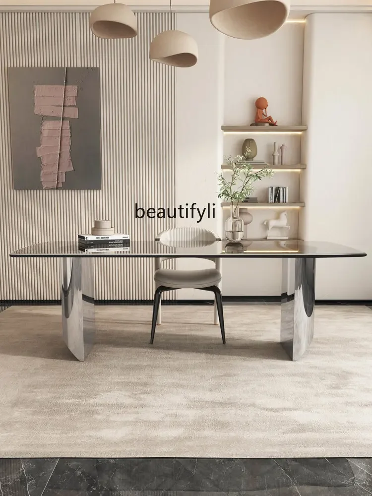 R11 Glass Dining Table Household Small Apartment Dining Table Rectangular Designer Tempered Glass Table and Chair Combination