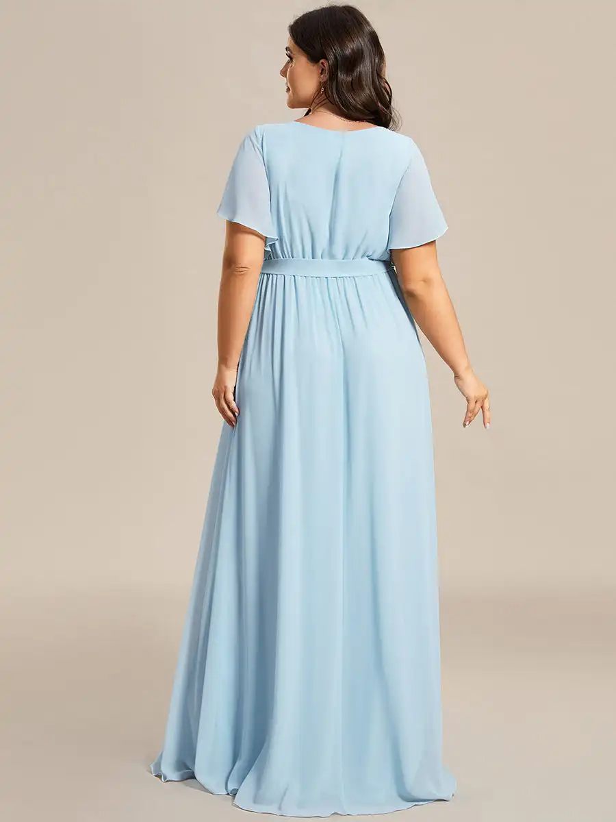 EVER AZole-robe de soirée en mousseline de soie bleu ciel, grande taille, longue, col en V profond, manches à volants, longueur au sol, robe de Rhpour femmes, 2025