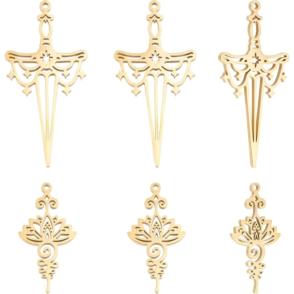 10Pcs/Box 18K Gold Sword Charms Cubic Zirconia Dagger Shape Charm Dangle Pendants Craft Supplies for DIY Bracelet Jewelry