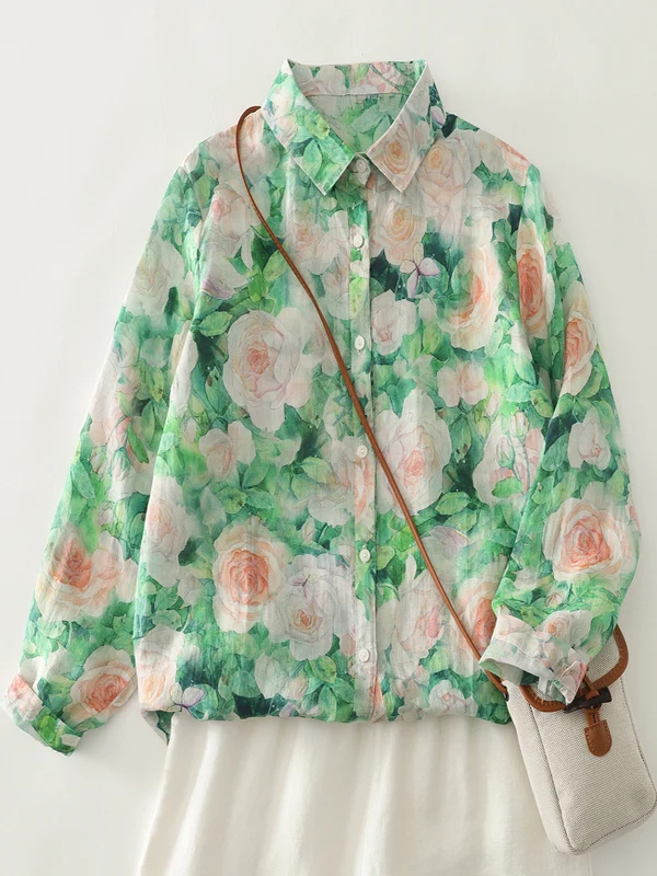 Floral Print Loose Fit Long Sve irt Damen Casual Sle Frühling Herbst Faionable Vielseitig Open Cardigan Top