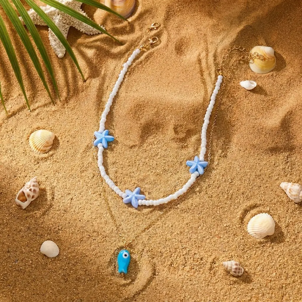 New Summer Colorful Resin Bead Neckalce Handmade Beading Fish Starfish OT Chain Choker Bikini Festival Rave Ocean Series Jewelry