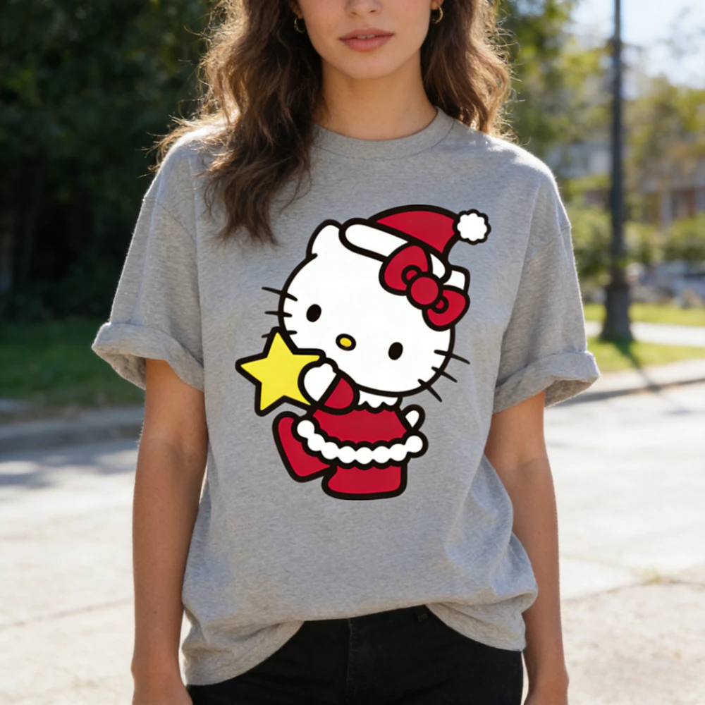 

2026 New Arrival Kawaii Christmas Hello Kitty Star Print Couple T Shirts Casual Family Matching Outfits Parent-child Tees Tops