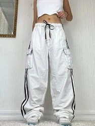 plus Size Women's Striped Wide Leg Sweatpants Lace-Up Elastic Waist Casual Loose Fit Work Trousers 2025 Fashion Trend