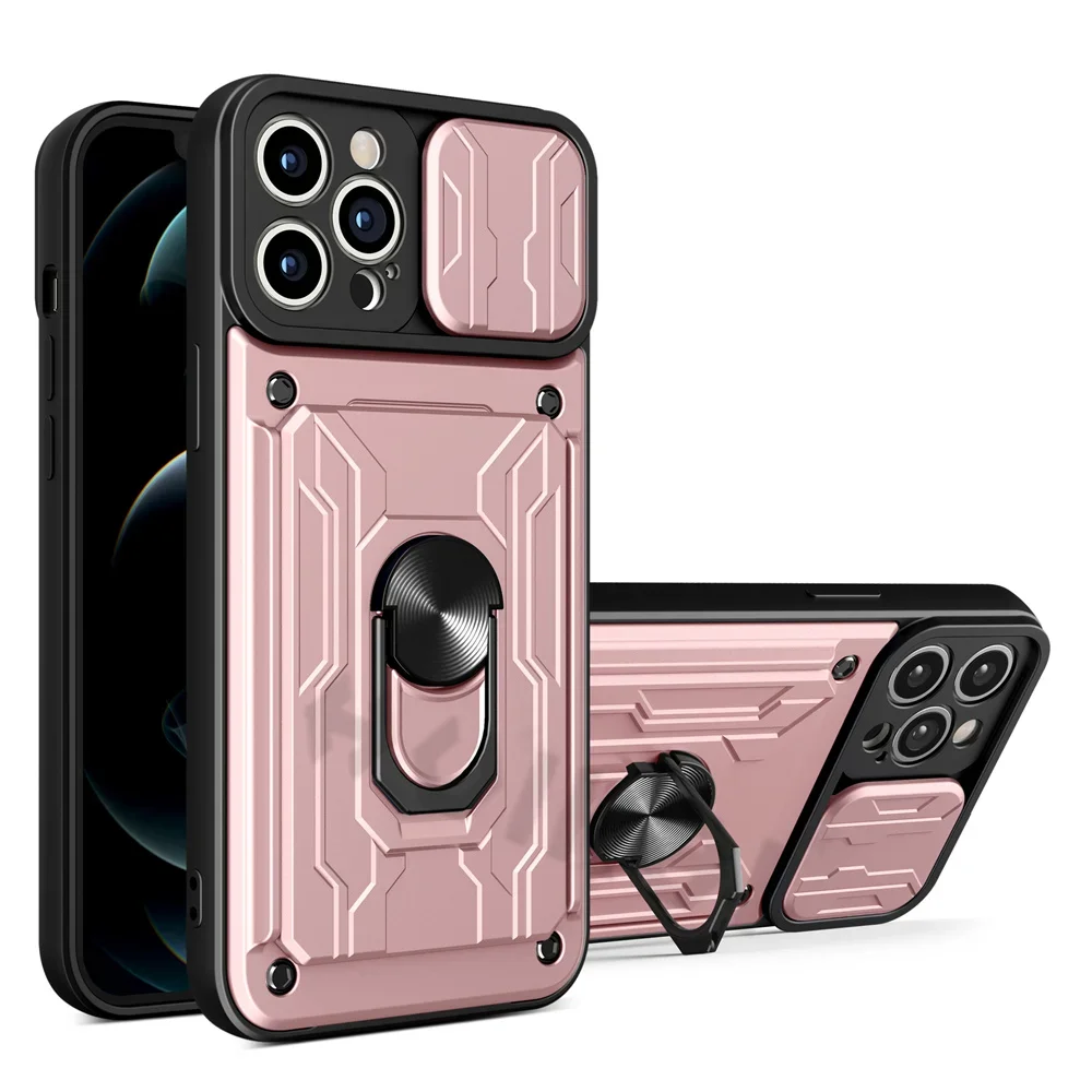 Phone Case For iPhone 18 17 16 15 14 13 12 11 Pro Max Plus SE Slide Camera Card Slot Military Grade Ring 360 Magnetic Back Cover