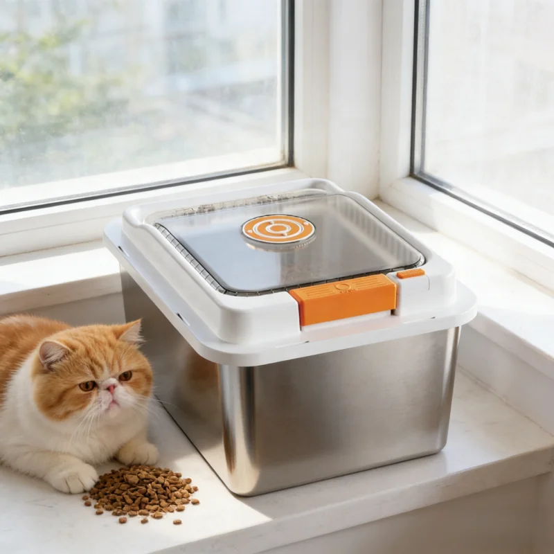 USMILEPET ODM OEM Stainless Steel Pet Food Storage Container Airtight Grain Storage Barrel with Date Tracker Pet Food Bucket