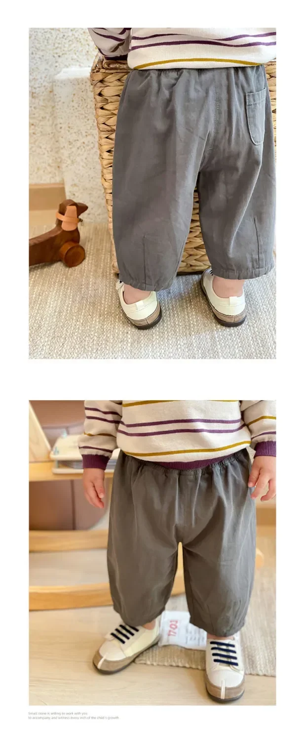 Einfarbige Freizeit-Hosen für Kinder, Jungen und Mädchen, lockere, knöchellange Hosen mit Taschen für Frühling und Sommer, Kleidung für Kleinkinder. – Detail 3