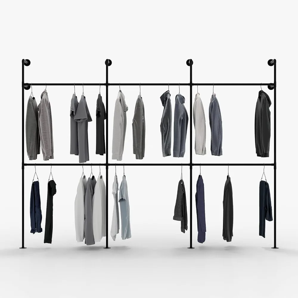 

Industrial pipe clothing rack metal black - Wall mounted clothes racks for hanging clothes - Modern walk in closet