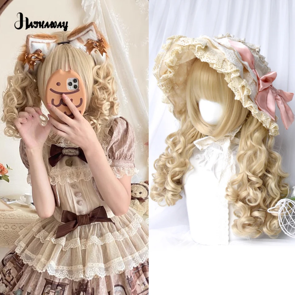 Synthetic Wig Retro Roman Roll Female Cute Lolita Cosplay Platinum Fluffy Doll Curly Ponytail Wig Party Holiday Daily Wear Wig