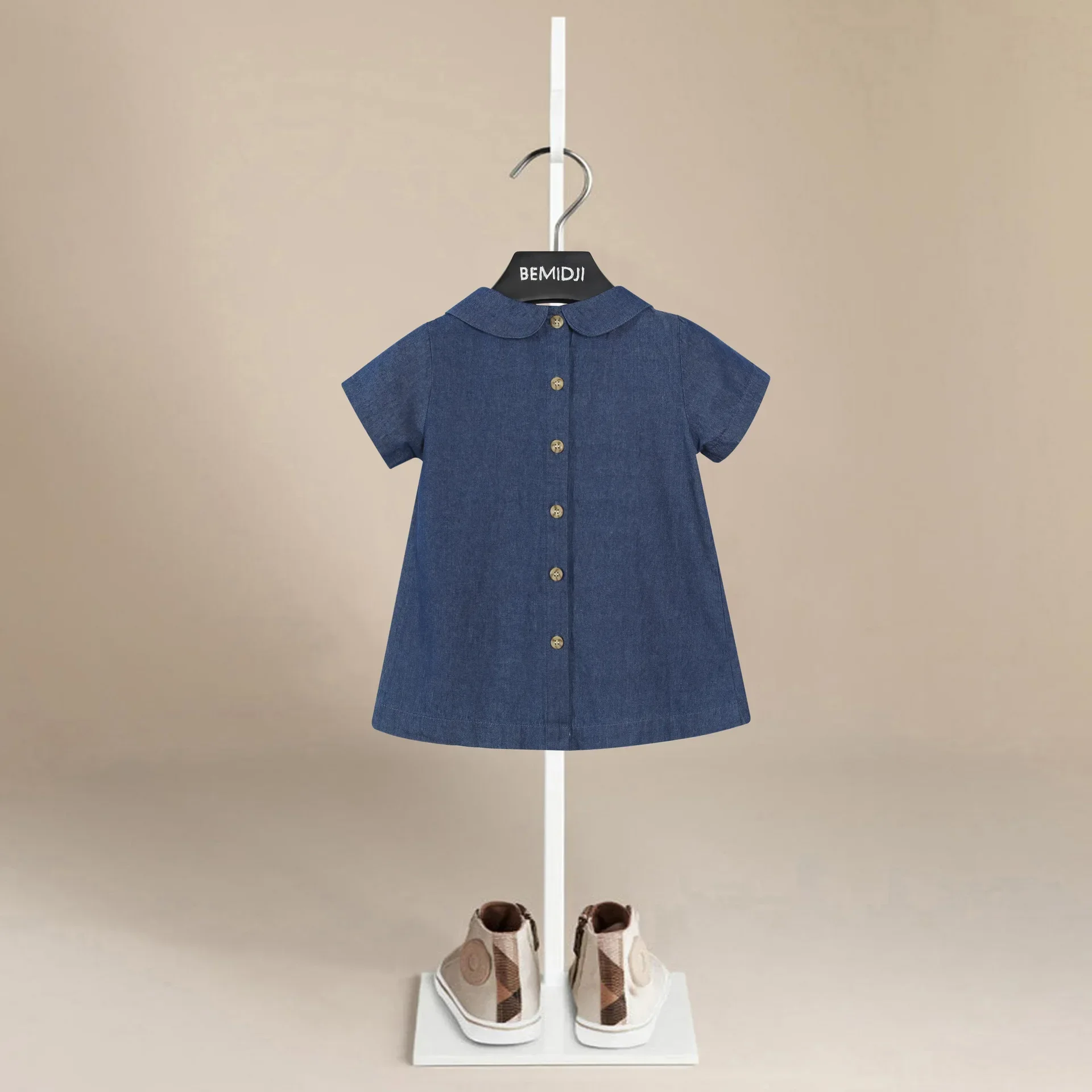 

New Baby Girls Denim Dress Fashion Kids Girl Summer Princess Chest Embroidery Birthday Dresses Children Clothes Short Sleeves