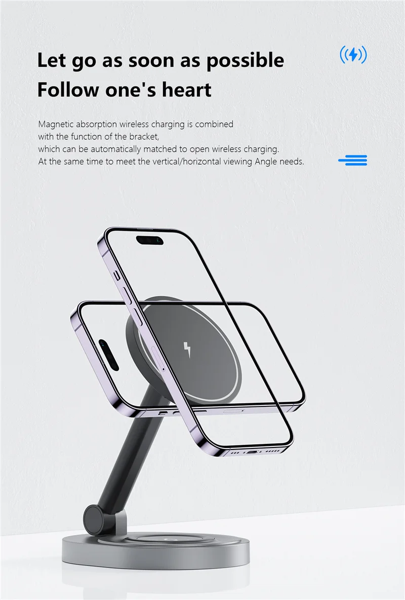 15W 2 in 1 Magnetic Wireless Charger Stand Foldable For iPhone 12 13 14 Mini Pro Max Apple Watch Airpods Fast Charging Station