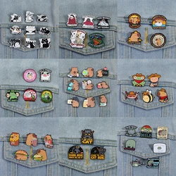 3-5pcs/Set Cute Animals Enamel Pins Black White Cat Capybara Metal Brooches Fashion Lapel Badge Backpack Clothes Jewelry Gift