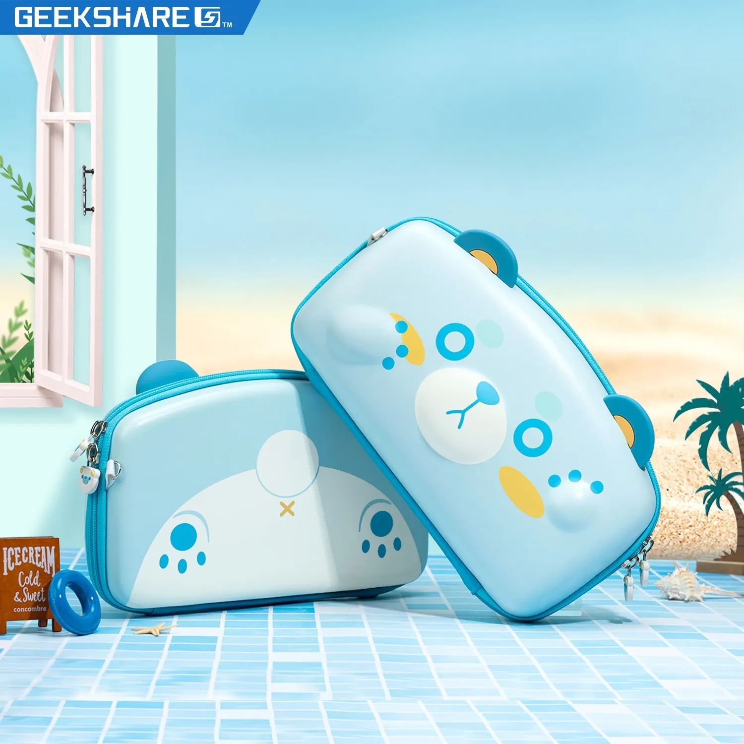 GeekShare Carrying Case Kawaii Blue Bear Storage Bag For Nintendo Switch OLED NS Console Joycon Game Accessories