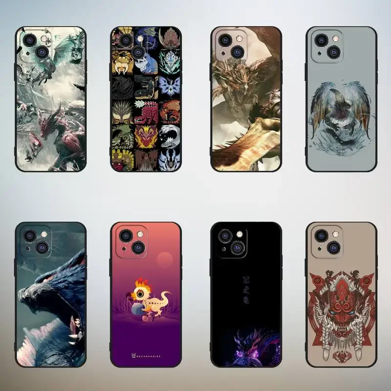 M-Monster Hunter Game Phone Case For iPhone,11,12,Mini,13,14,15,PRO,XS,MAX,X,XR,6,7,8,Plus Black Shell