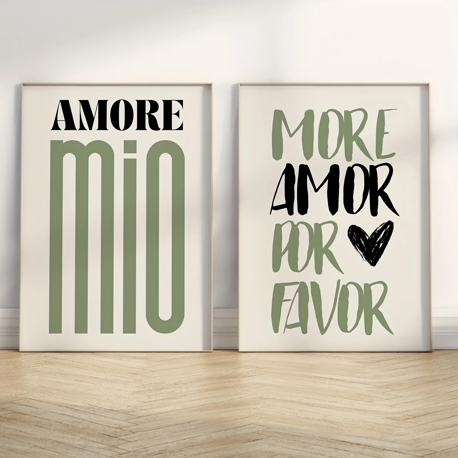 Black Green Amore Mio More Canvas Prints Minimalist Letters Amore Wall Art Posters for Modern Living Room Kitchen Home Decor