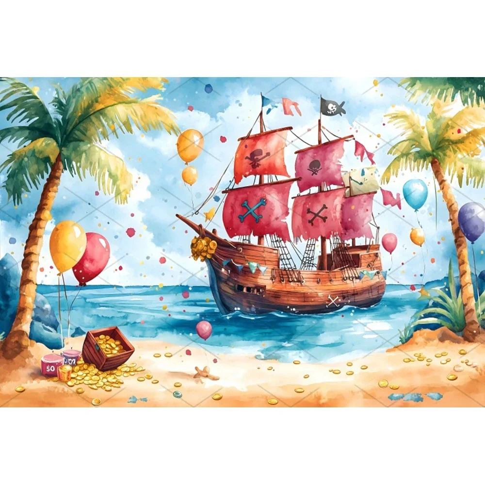 النفط اللوحة نمط القراصنة موضوع عيد ميلاد الطفل التصوير خلفية الصيف سفينة البحر الكنز خلفية الطفل صور التصوير الفوتوغرافي