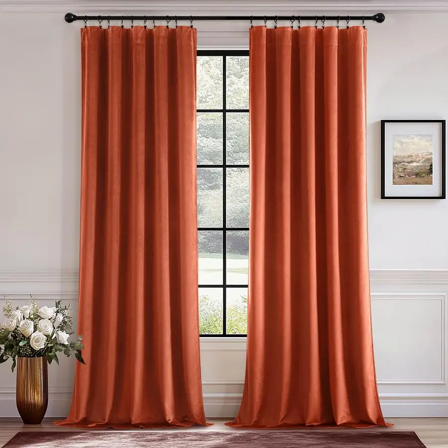 

Осенние бархатные шторы цвета обожженного апельсина, 84 дюйма в длину, 2 панели, мягкие, с термоизоляцией, затемняющие, с креплением на штангу