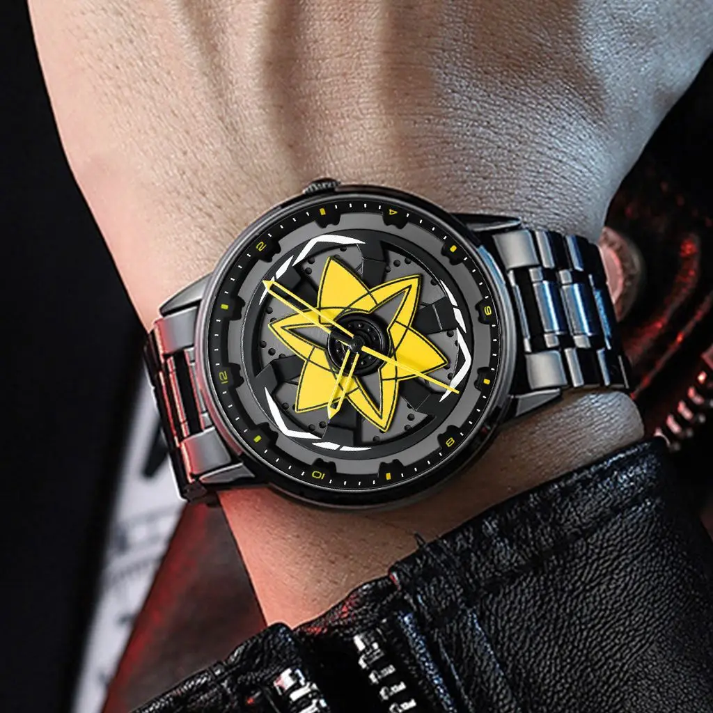 

Watch Men Creative Waterproof Rotating Wheel Hub Watch Fashion three-dimensional Hollow Design Male Fashion Quartz Clock Watches