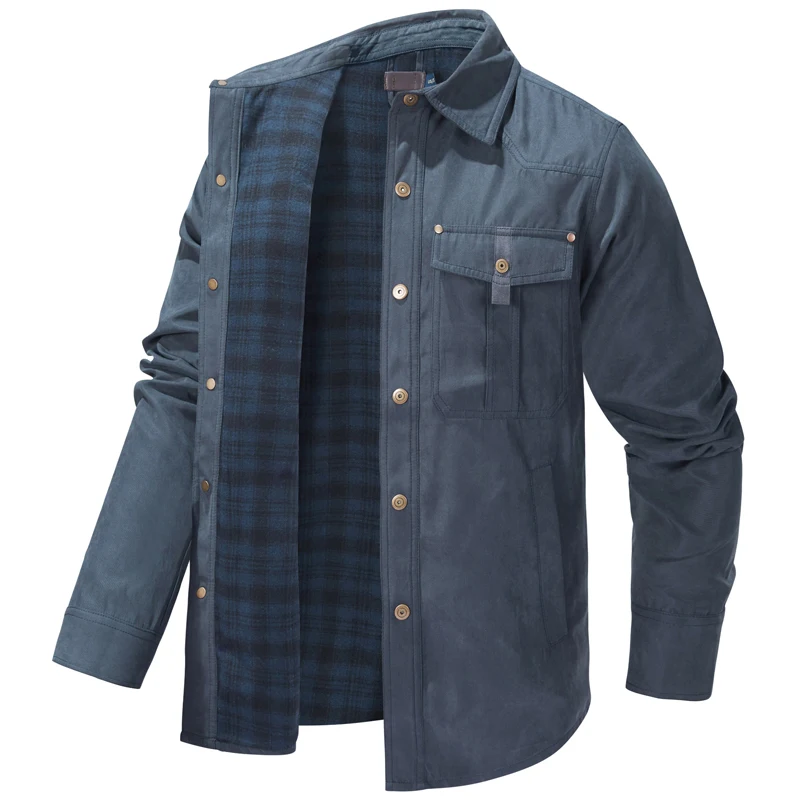 Spring Autumn Mens Flannel Plaid Shirt Jacket Casual Men Retro Lapel Cotton Warm Shirts Men Tactical Windbreaker Jacket Clothing