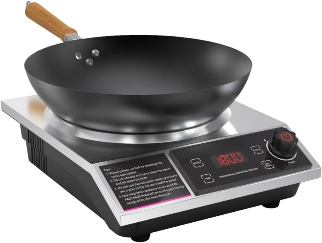 

Индукционная плита с Wok 1800 Вт Профессиональная электрическая индукционная горелка с 11 уровнями настройки для приготовления пищи, 24-часовой таймер