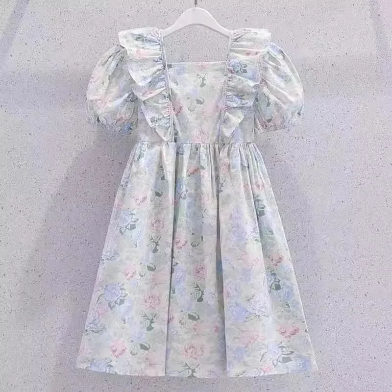 

Summer Floral Girls Dr Bubble Sve Princ Beach Vaion Skirt Children's Clothing Spring Autumn Winter Faion Kids O...