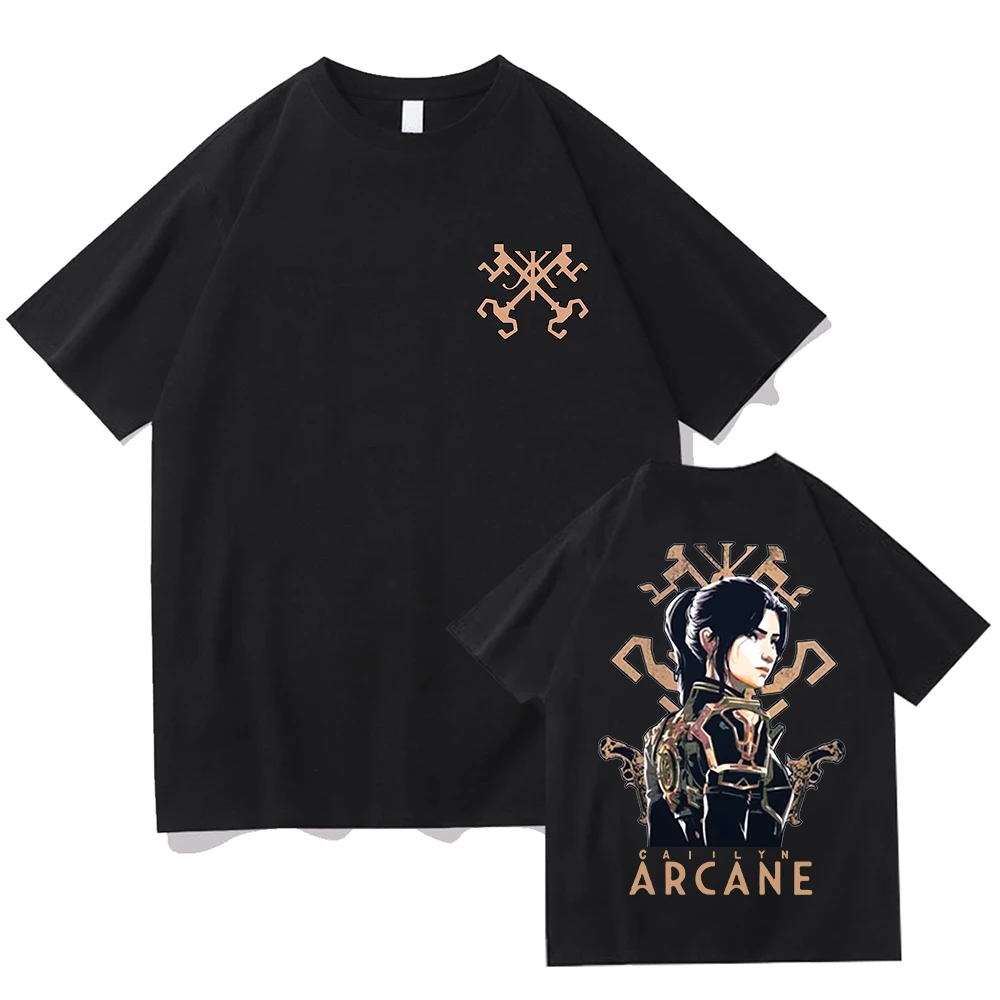 Arcane Season 2 Caitlyn Tshirt Fashion Men/women Clothing Harajuku Clothes Unisex Tops Cotton Tees Graphic T Shirts Fans Gift