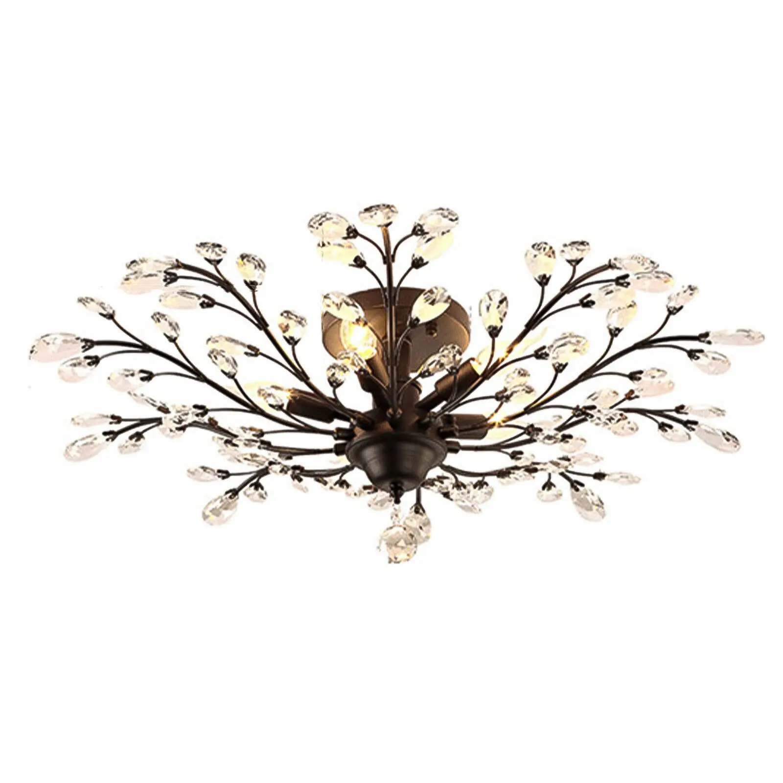 

Vintage Black Crystal Branch Chandelier 5 Light E12 Retro Ceiling Pendant Lamp Fixture for Dining Living Room