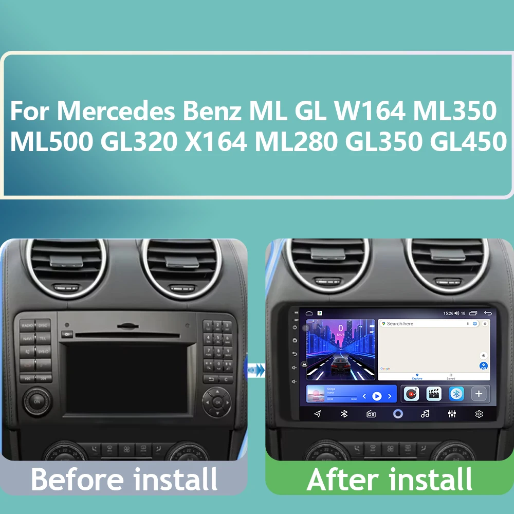 For Mercedes Benz ML GL W164 ML350 ML500 GL320 X164 ML280 GL350 GL450 CarPlay Android Auto Car Radio Android 16 Navigation GPS