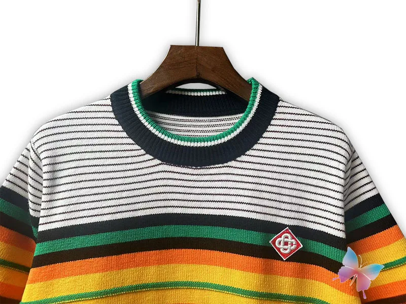 Summer Rainbow Striped Printed Round Neck Knitted Short Sleeved Shirts Men Women Fashion Street CASA 2XL Tshirts