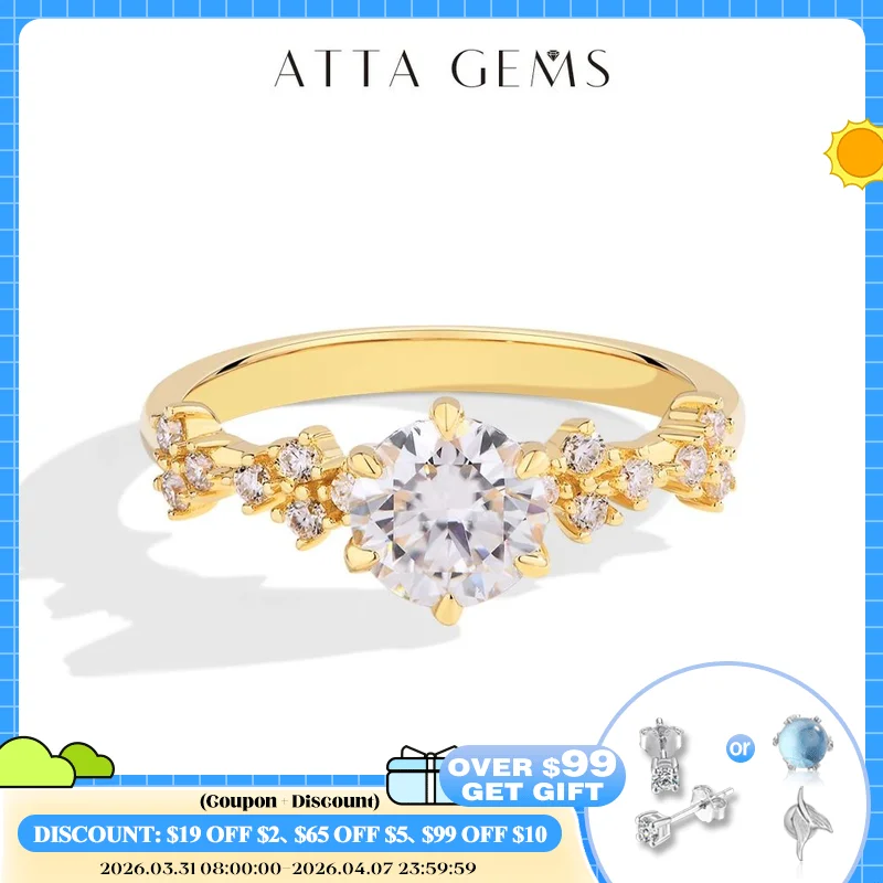 

ATTAGEMS Luxury S925 Sterling Silver Moissanite Ring for Women 1CT Round Cut VVS1 Diamond Handmade Engagement Bride Wedding Gift