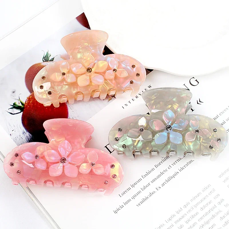 Women\'s Hair Clips Korean Fashion Flower Luxurious Rhinestone Crab Claw Girls Barrette Shiny Hairpin Hair Accessories