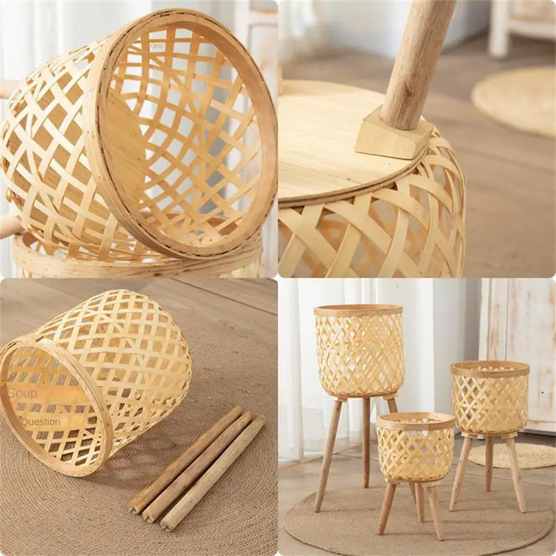 Buy 1 Get 1 FREE Nordic Flower Shelf Imitation Rattan Flower Pot Woven Flower Basket With Removable Legs Plant Stand Basket Gard