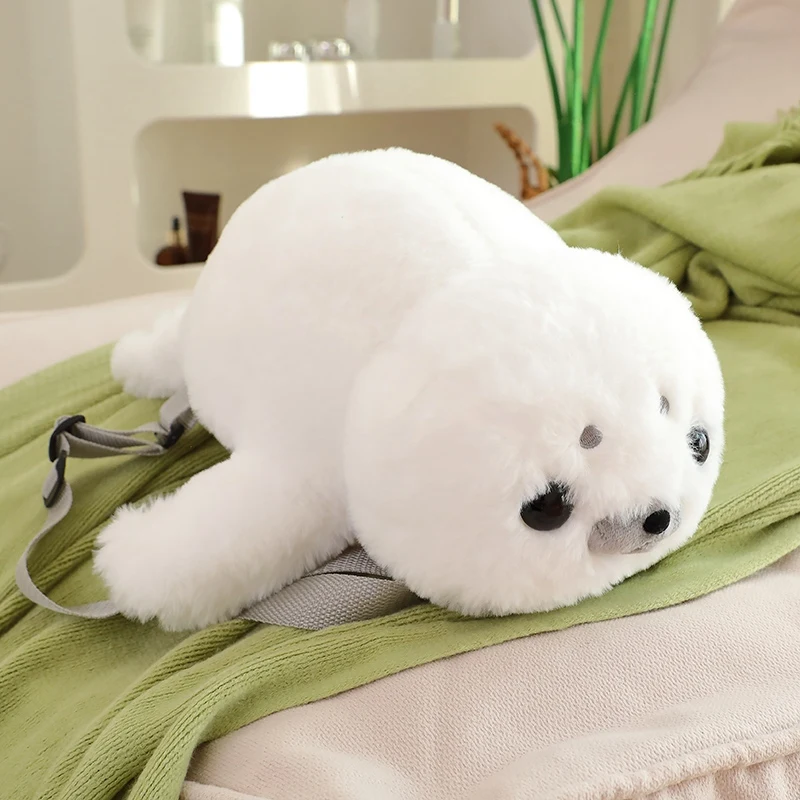 Seal Plush Backpack Kawaii Fashion Plushie Doll Fur Bag Children\'s Bag Shoulder Bag Mini Knapsack Bags Gifts For Girlfriend